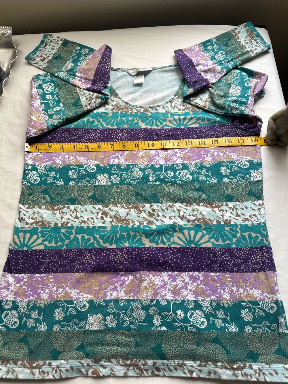 Christopher & Banks Green Purple Floral Patchwork Long Sleeve Top Size S - Picture 4 of 8